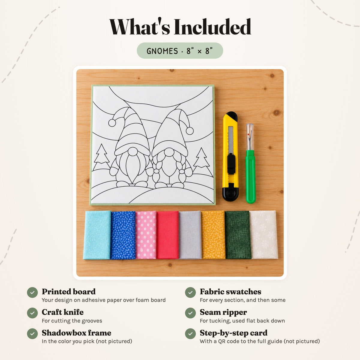 Kinusaiga Craft Kit: Gnomes, 8" × 8"