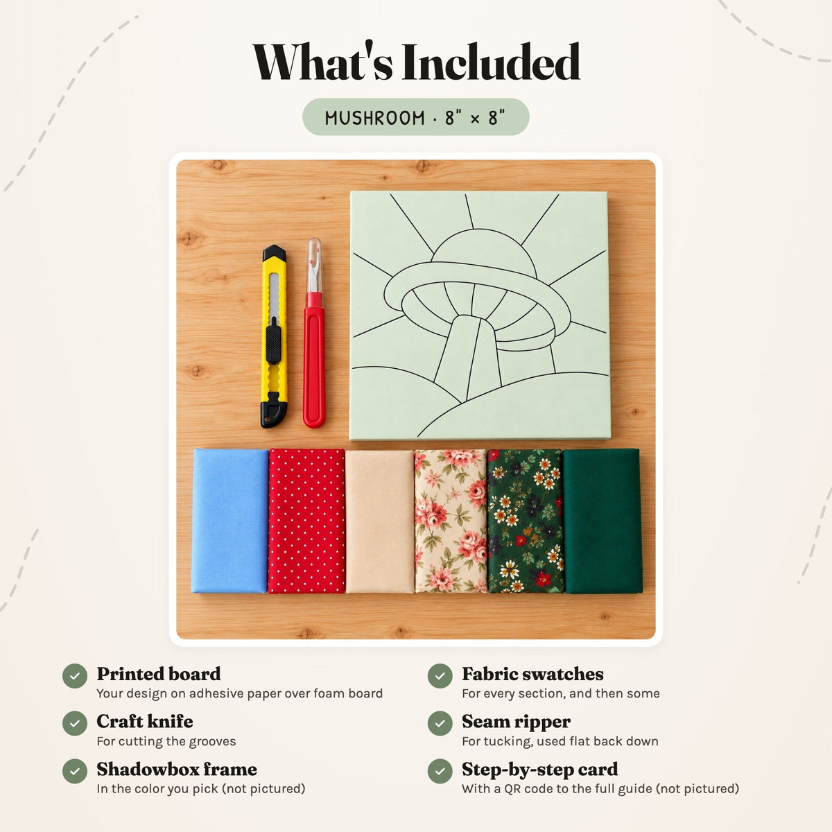 Kinusaiga Craft Kit: Mushroom, 8" × 8"