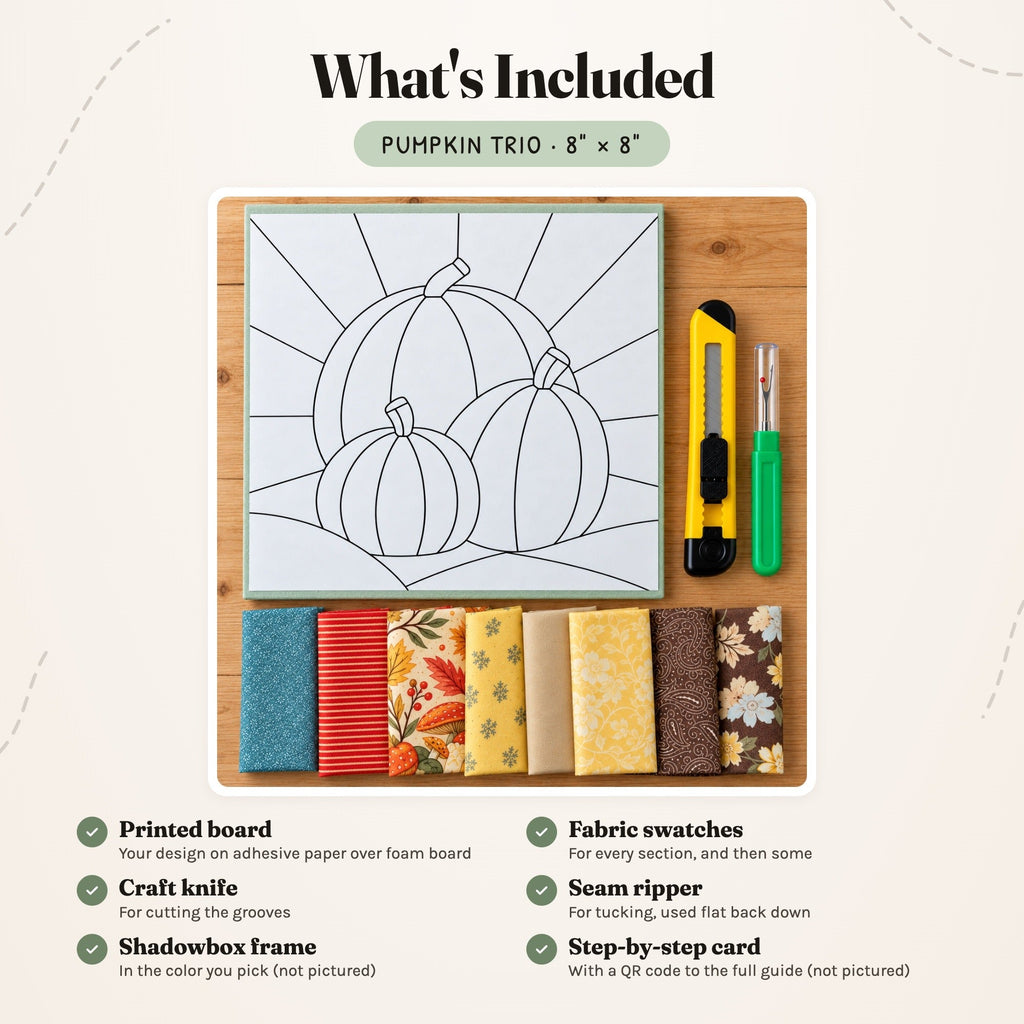 Kinusaiga Craft Kit: Pumpkin Trio, 8" × 8"