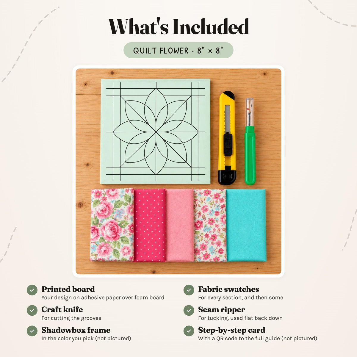Kinusaiga Craft Kit: Quilt Flower, 8" × 8"